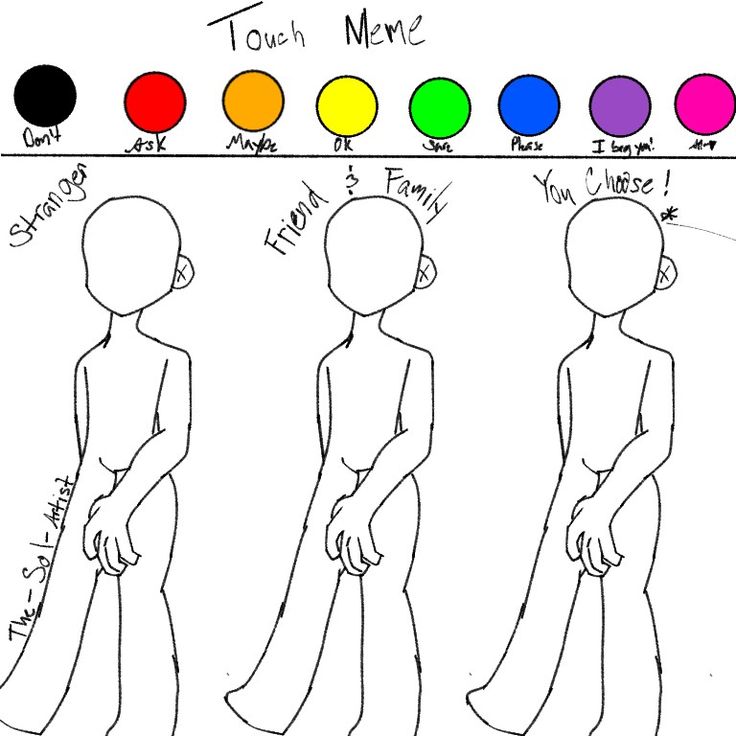 a drawing of four different colors in the same person's body and head, with text that reads touch me