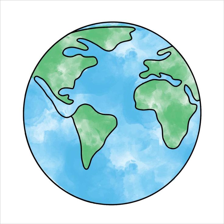 a drawing of the earth with green and blue watercolors on it's surface