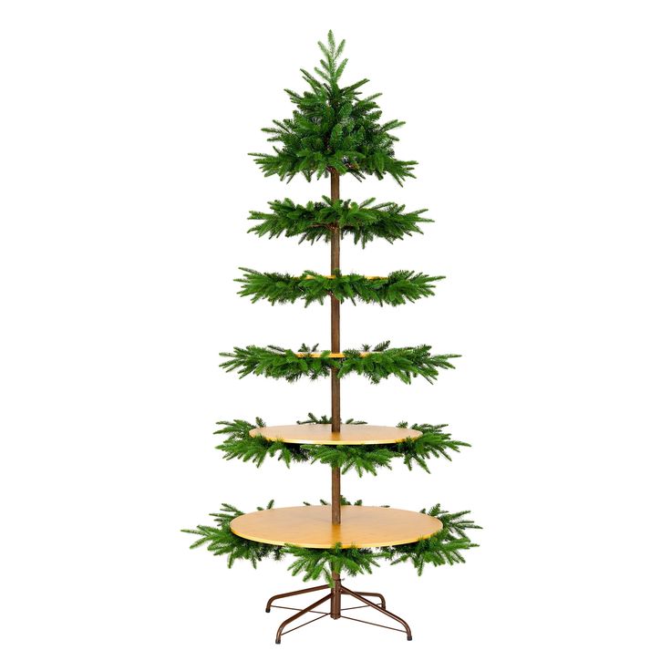 three tiered christmas tree with lights on top