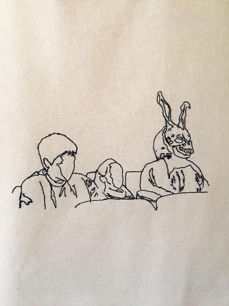 a drawing of two people and a rabbit