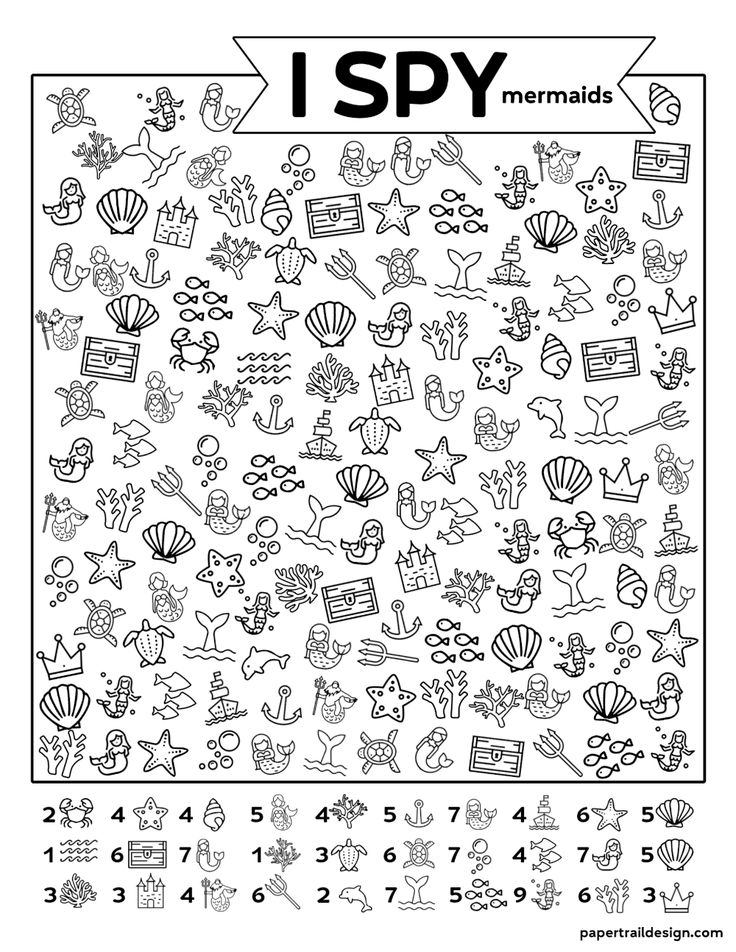 a coloring page with the words i spy mermaids