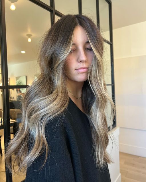 Neutral Brown Blonde Balayage, Blonde To Brown Hair Transition, Brown Hair With Few Blonde Highlights, Nbr Extensions Before After, Blonde In Brown Hair, Brown Hair With Blonde Highlights Balayage, Blonde Balayage On Dark Hair Brunettes, Bronde Fall Hair, Dark Brown Hair With Highlights Blonde