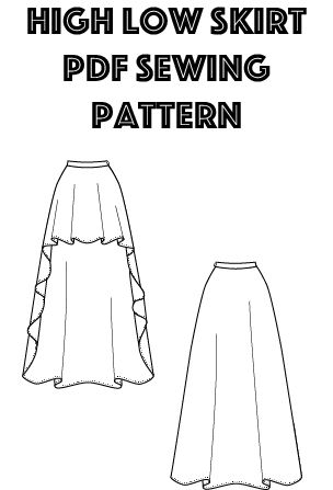 the high low skirt sewing pattern is shown in black and white with text that reads,'high low skirt pdf sewing pattern '