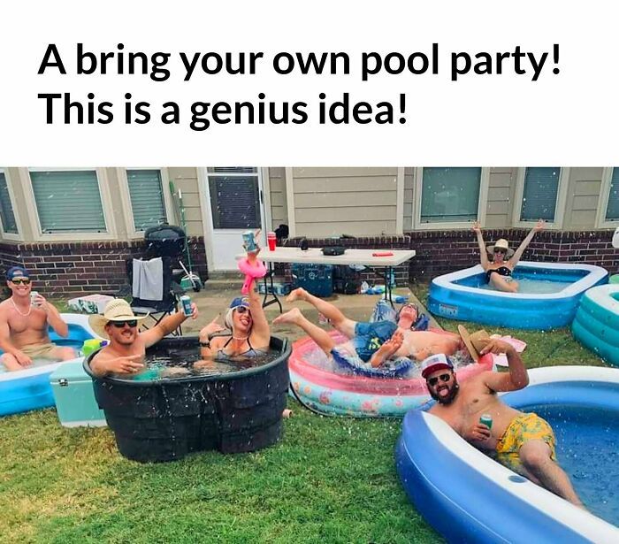 some people are swimming in an inflatable pool