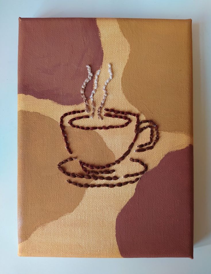 a painting of a coffee cup with beads on it