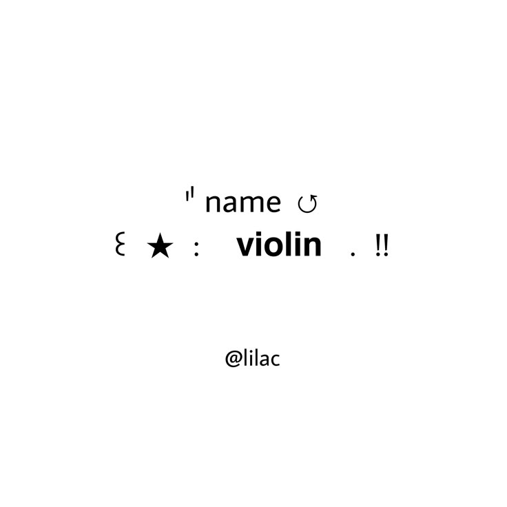 the words name violin are written in black and white