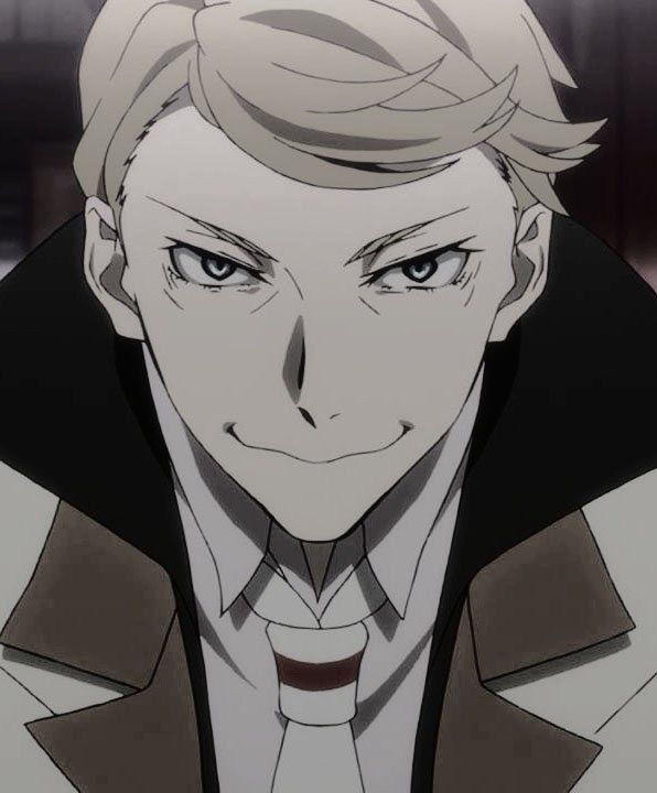 an anime character with blonde hair and blue eyes wearing a white collared shirt, black jacket and tie