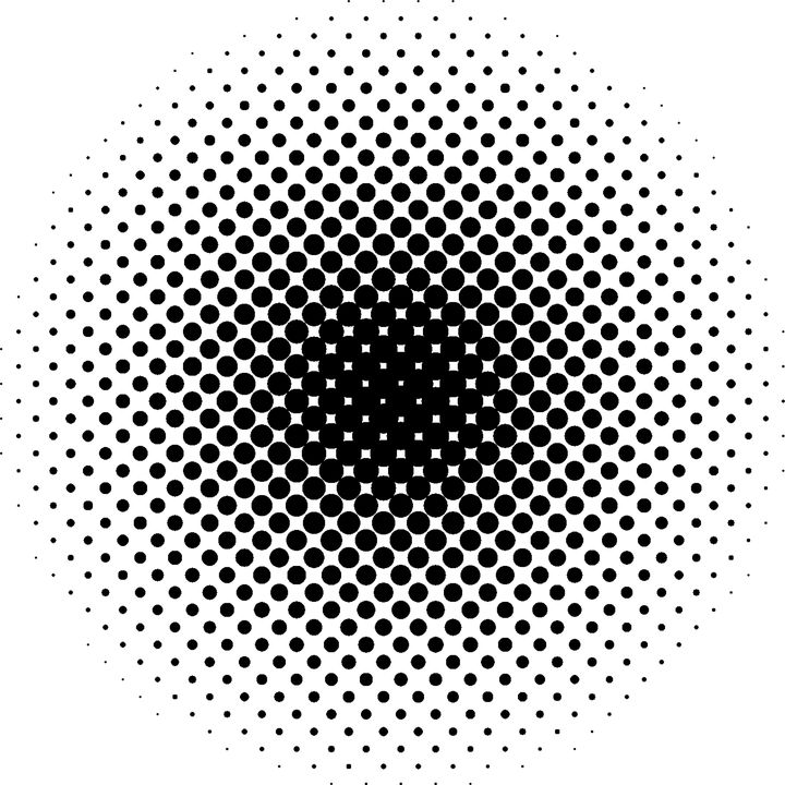 an abstract black and white background with halftone dots in the center, forming a circular pattern