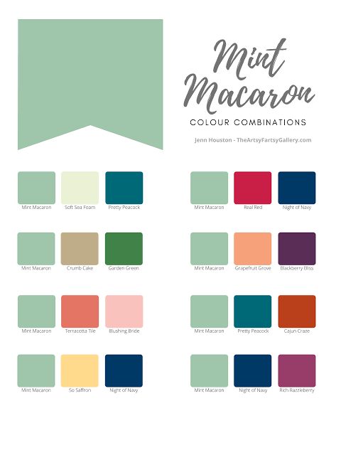 the color scheme for mint macaron is shown in shades of green, red and blue