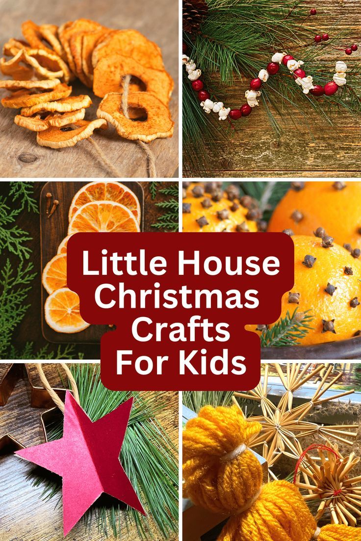 little house christmas crafts for kids with oranges and pine cones on the table,