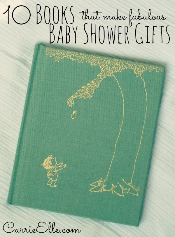 a green book with the title 10 books that make fabulous baby shower gifts on it