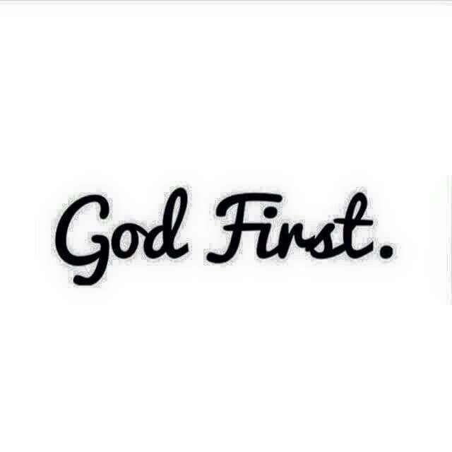 the word god first is written in black ink on a white background with an image of a