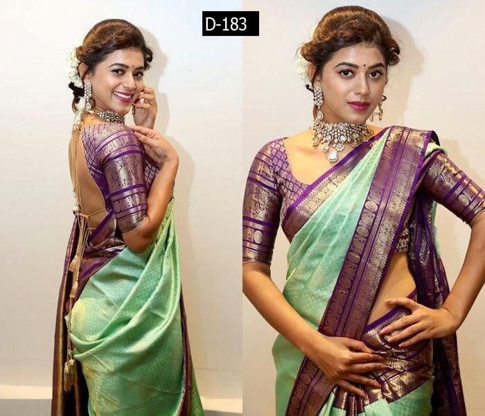 🌹DESIGN : BEAUTIFUL RICH PALLU AND JACQUARD WORK ON ALL OVER THE SAREE.🌹 BLOUSE - BROCADE BLOUSE  WITH EXCLUSIVE JACQUARD BORDER  Type:- Bollywood  weight -580   cut-- 6.30 Set :- 1 Saree :: 1 Blouse Stiching :- Unstiched Blouse Care Instruction :-First Wash Dry Clean Only Saree Color Combinations, Sari Design, Indian Bridal Sarees, Pattu Saree Blouse Designs, Wedding Saree Collection, Indian Saree Blouses Designs, Silk Saree Blouse Designs, Saree Blouse Patterns, Half Saree Designs