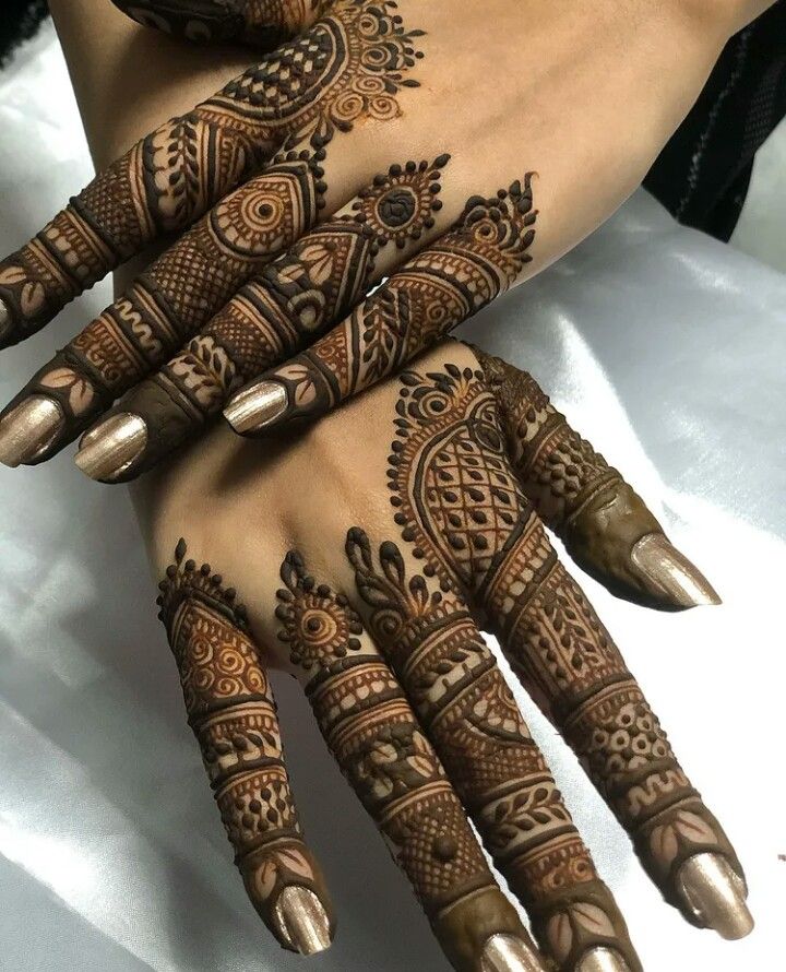 two hands with henna tattoos on them