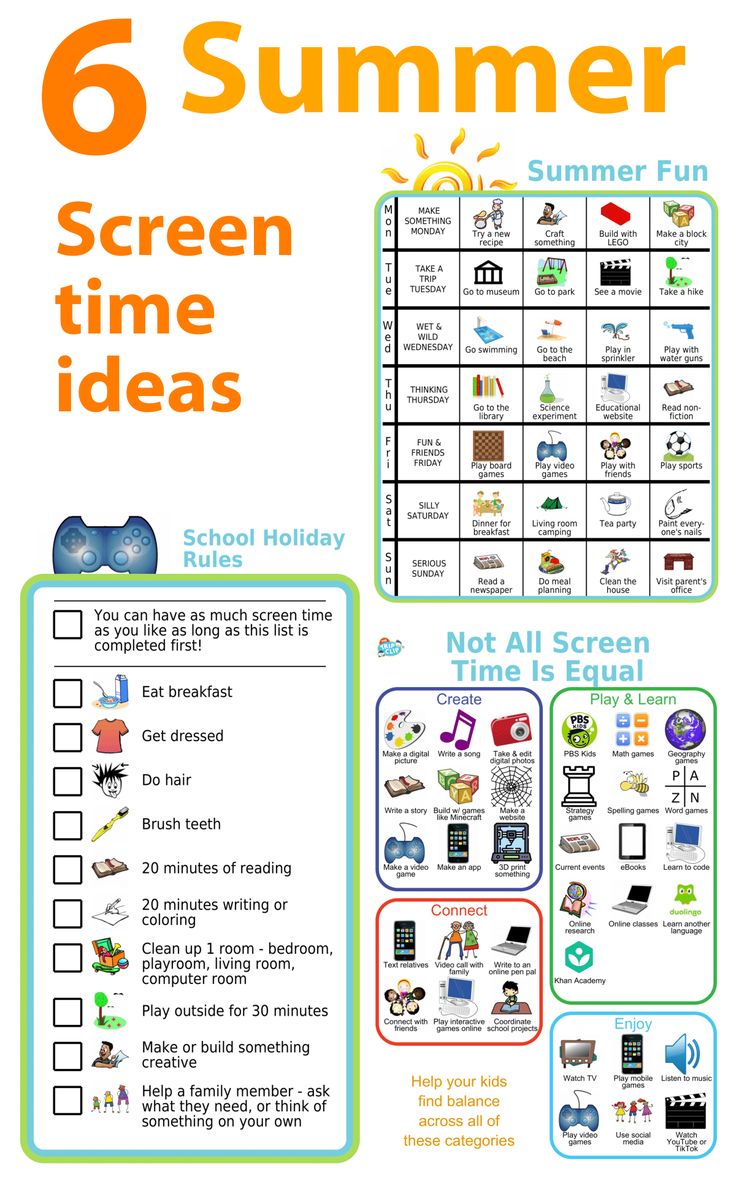 an image of a poster with the text 6 summer screen time ideas