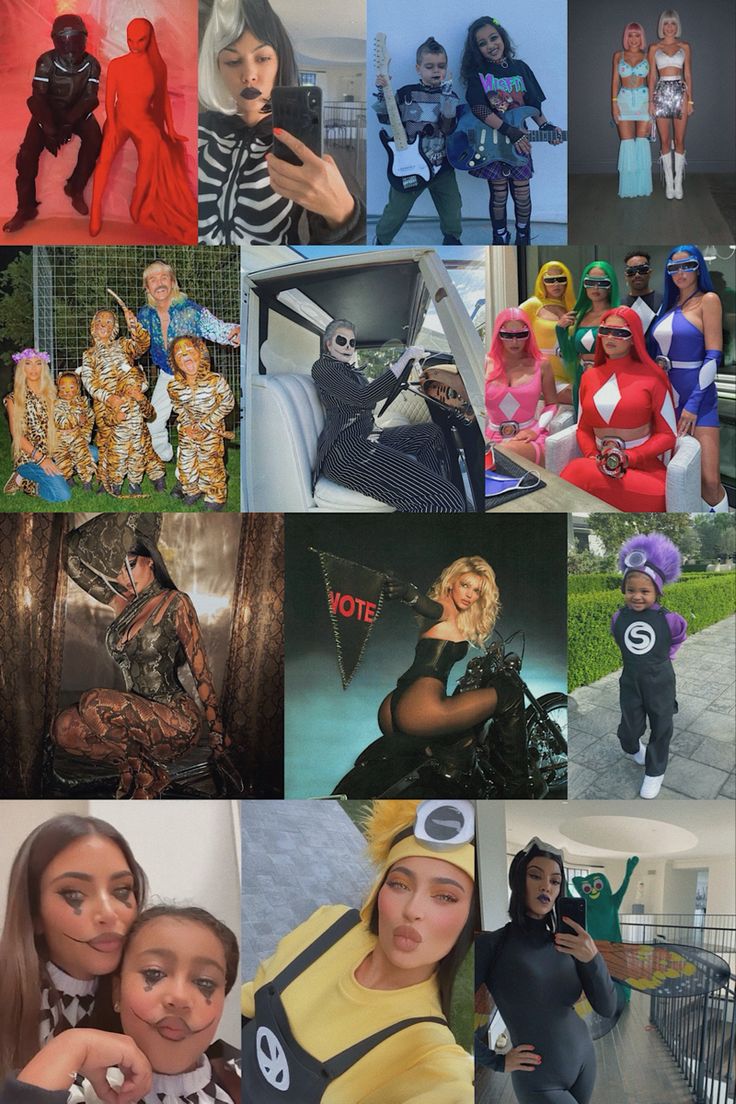 the collage shows many different people in costumes