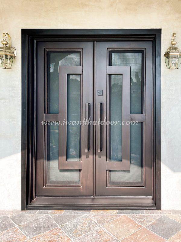 two double doors with sidelights on the outside