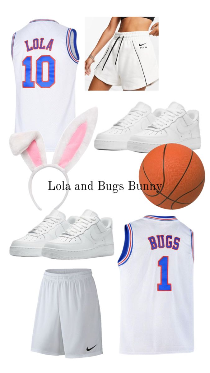 an image of a basketball uniform with bunny ears on it and other items in the background