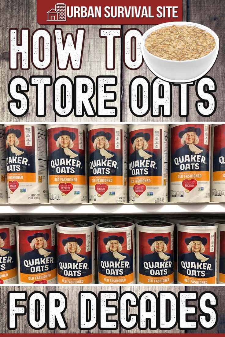 an advertisement for canned oatmeal on display in a store with the words how to store oats for decades