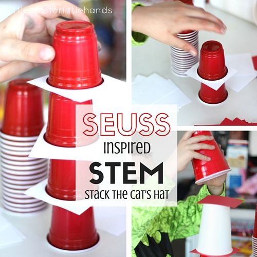 Turn a classic STEM challenge into a Dr Seuss STEM challenge. Stack the Cat's hat with a fun Cup Stacking STEM challenge for kids of all ages. Dr Seuss Stem, Dr Seuss Math, Storybook Stem, Stem Night, Simple Stem Activities, Cup Stacking, Dr Seuss Preschool, Kindergarten Stem, Dr Seuss Activities