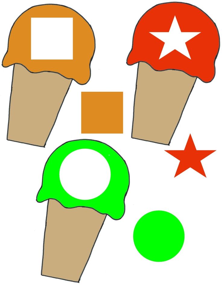 an image of some ice cream cones with different shapes and colors on them, including stars