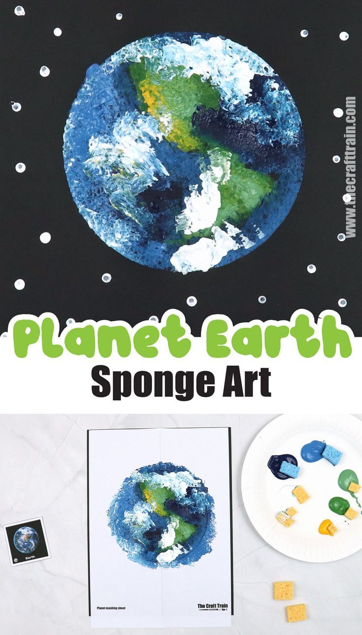 the planet earth is painted with sponges and watercolors to make it look like an art project