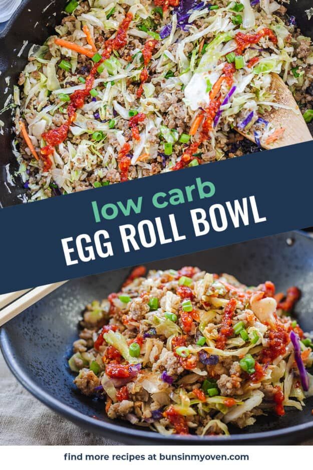 low carb egg roll bowl in a skillet with chopsticks on the side