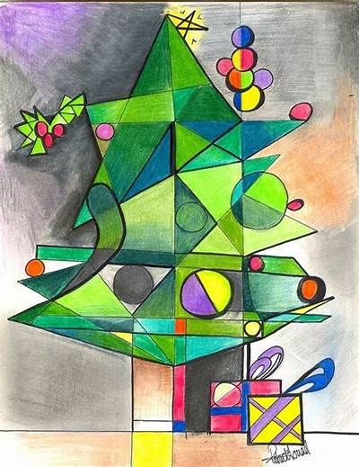 a drawing of a christmas tree with presents