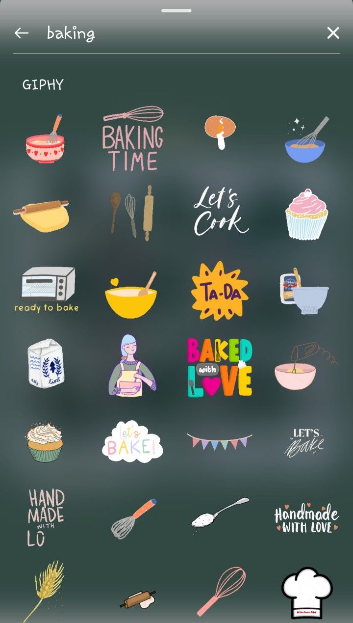 an iphone screen with some stickers and words on the back ground that says baking time