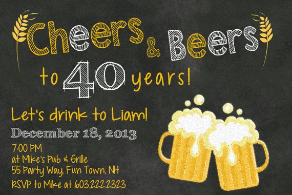 a chalkboard with two mugs of beer and the words cheers & beers to 40 years