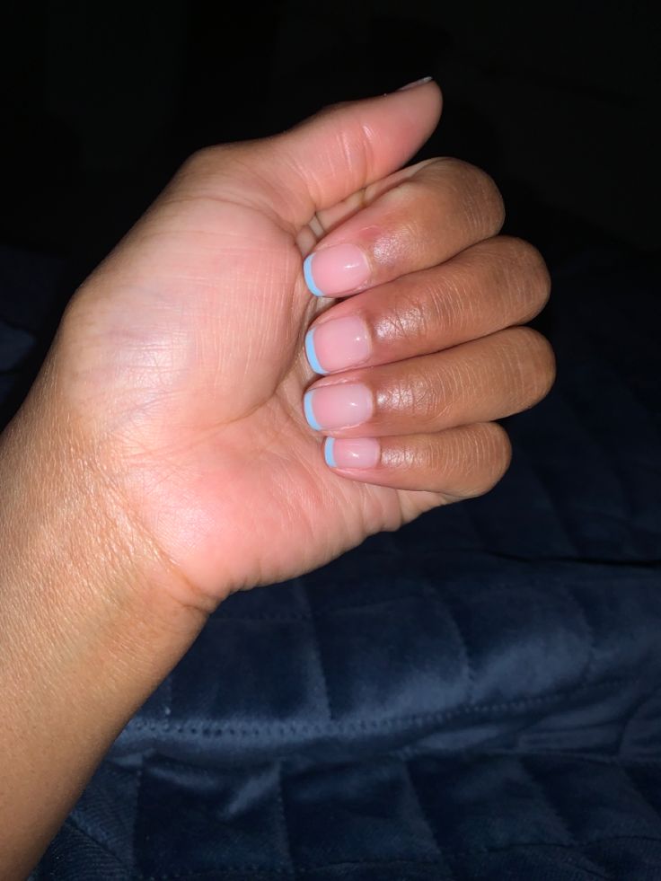 Light Blue And White Nails Acrylic Short, Light Blue Natural Nails, Blue French Manicure, Gel French Tips, Short French Tip Nails, Skirt Cardigan, French Tip Manicure, Blue And White Nails, Blue Gel Nails