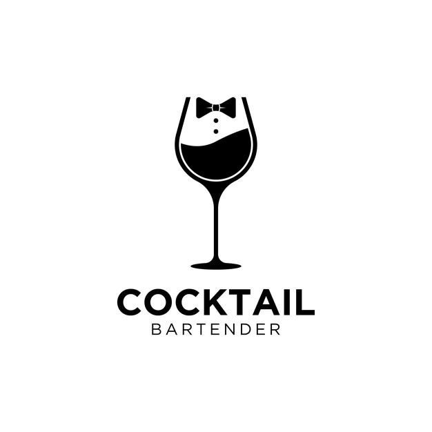 the logo for cocktail bartender with a wine glass and bow tie on it's head