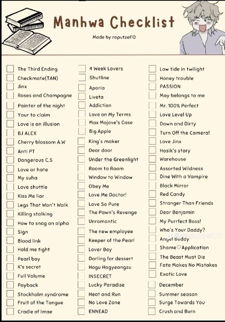 the manhwa checklist is filled with words and pictures to help you find out what he