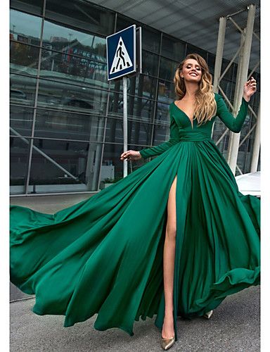 Green Satin Prom Dress, Dark Green Prom Dress, Green Prom, Long Sleeve Prom, Backless Prom Dresses, A Line Prom Dresses, Emerald City, Green Prom Dress, Satin Prom Dress