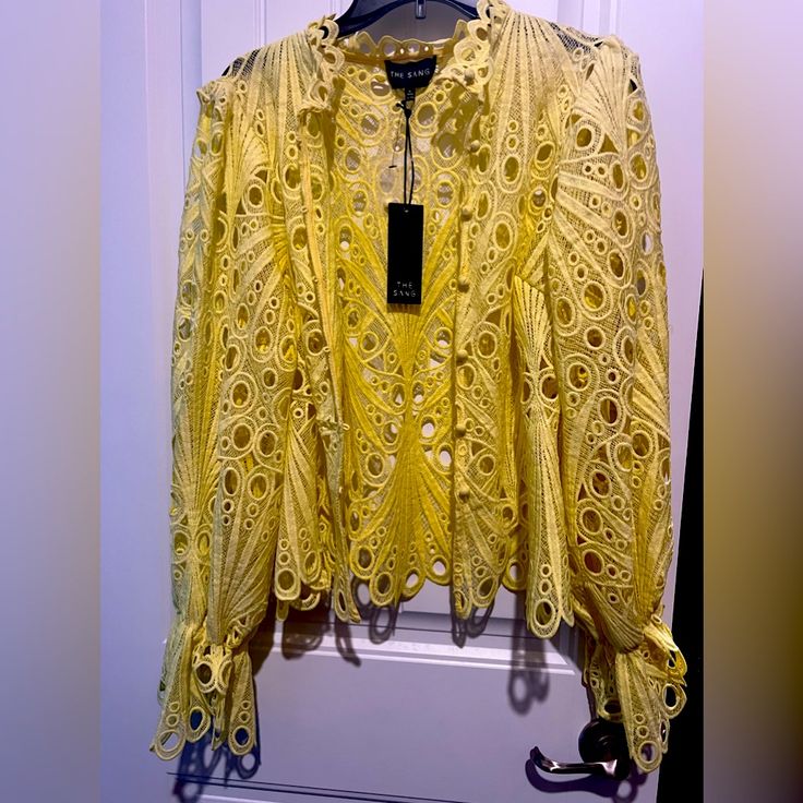 Beautiful Eyelet Pattern, Bell Sleeve With Elastic Wrist Cuff. Throwing In The Forever 21 Tank For Those That Want A Total Cover. Brand New With Tags. Yellow Party Blouse For Spring, Yellow Spring Party Blouse, Eyelet Blouse, Wrist Cuffs, Bell Sleeve, Bell Sleeves, Forever 21, Top Blouse, Womens Sizes