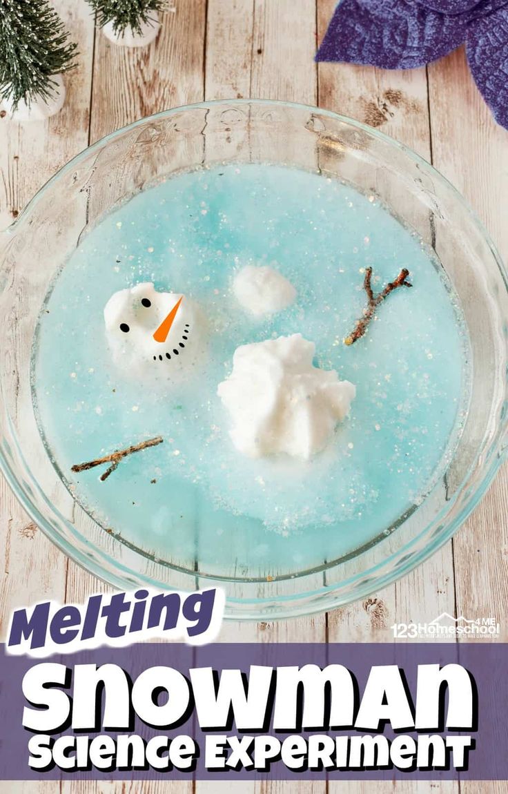 a bowl filled with snowman science experiment for kids