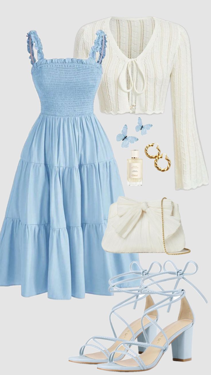 #blue #dress #cardigan #churchoutfit #easter #summer #outfitideas #modestoutfit #outfit #lightblue #modesty #coquette #coastal #ootd Modest Girly Outfits, Modesty Outfits, Cute Modest Outfits, Cute Dress Outfits, غرفة ملابس, Everyday Fashion Outfits, Easy Trendy Outfits, Elegantes Outfit, Modest Fashion Outfits