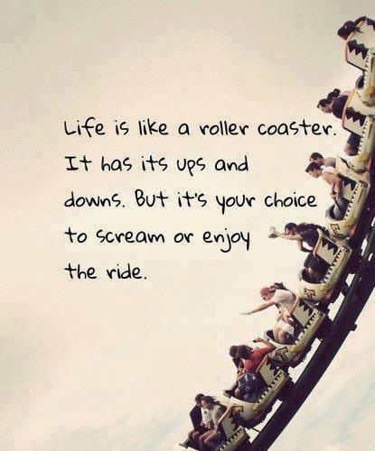 a roller coaster with the words life is like a roller coaster it has its ups and downs but it's your choice to scream or enjoy the ride