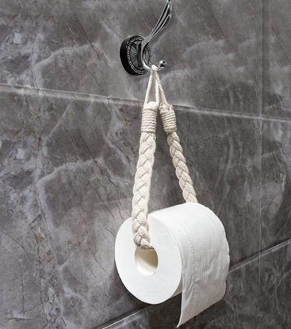 a roll of toilet paper hanging from a rope