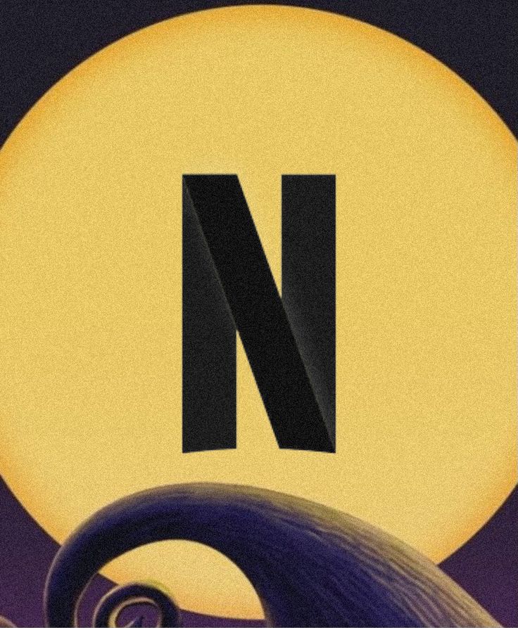 the letter n is in front of a full moon with waves coming up from it