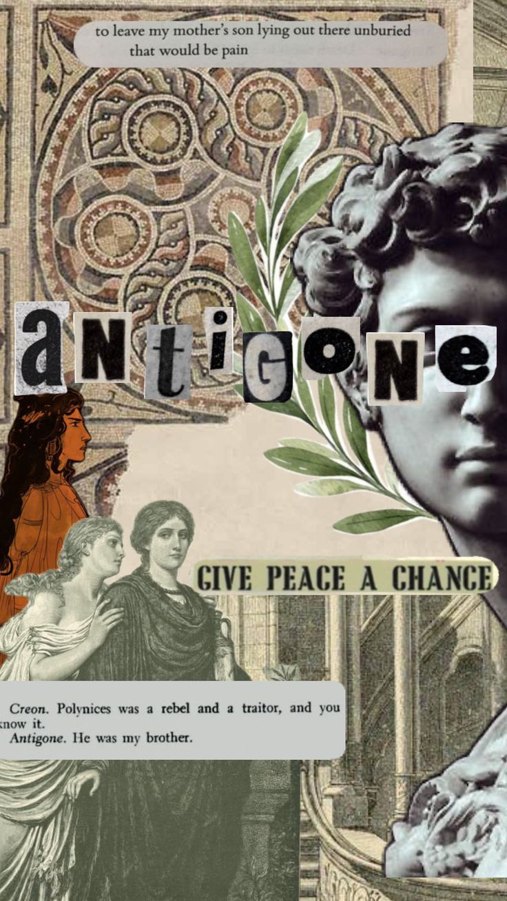 the cover of antigone give peace a chance, with images of women and men