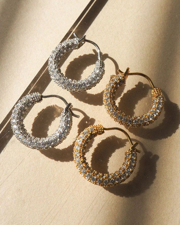 Huggies In Silver Pave Earrings, Chanel Iman, Curved Bar, Cz Stone, Pierced Ears, Jewelry Plate, Amalfi, Kendall Jenner, Antique Gold