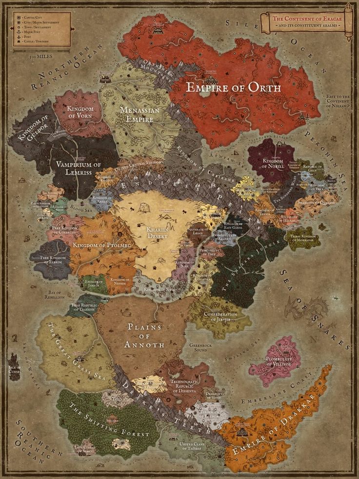 the middle earth map for game of thrones, with many different colors and sizes