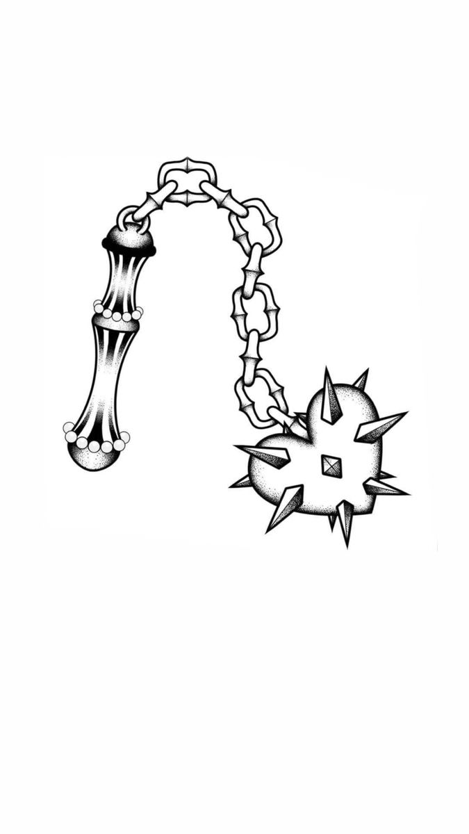 a black and white drawing of a chain with an arrow on it's end