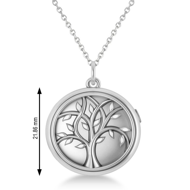 Style Number - AZ17873
This 14k white gold tree of life pendant necklace from Allurez is a prime example of vintage charm. A curvy tree pattern inspired by nature is featured on the front of the pendant, accenting the gold locket with beauty.This picture locket opens to reveal two photo holders to securely hold images of the things you hold most dear and comes with your choice of a matching gold 16 or 18 chain. The back of this locket can be engraved with the text of your choosing. Elegant Round Locket Necklace With Charms, Elegant Silver Locket Necklace With Charms, White Gold Round Locket Necklace For Memorials, Round White Gold Locket Necklace For Memorials, White Gold Round Locket Necklace For Memorial, Elegant White Gold Tree Of Life Jewelry, White Gold Tree, Gold Tree Of Life, Picture Locket