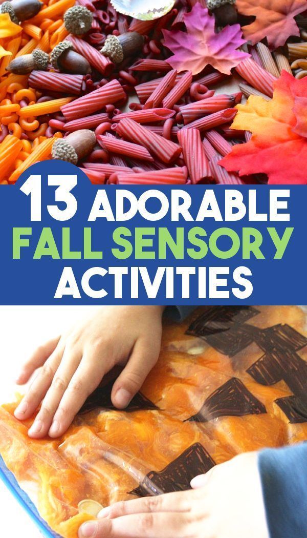 an assortment of fall activities for toddlers with text overlay that reads, 13 adorable fall sensory activities