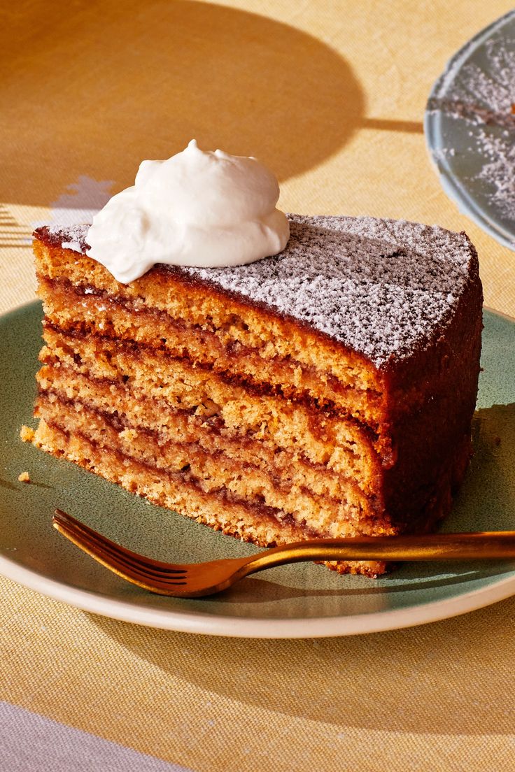 a piece of cake on a plate with a fork