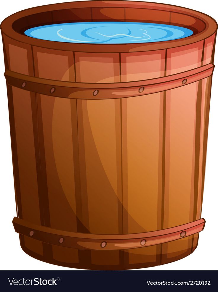 a wooden barrel with water inside on a white background