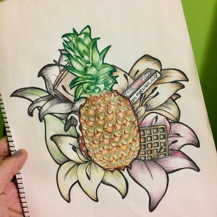 a drawing of a pineapple on top of a flower