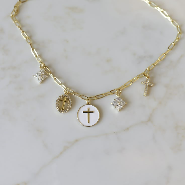 Cross Charm Necklace Cute Dangle Charm Necklaces, Cheap Gold Cross Charm Necklaces, Cheap Dainty Charm Necklaces With Chain, Cheap Dainty Cross Pendant Charm Necklaces, Christian Jewelry Elevated Faith, Cheap Cross Pendant Charm Necklaces, Affordable Metal Cross Charm Necklace, Cheap Dainty Charm Necklaces With Adjustable Chain, Cheap Charms Jewelry With Cross Pendant